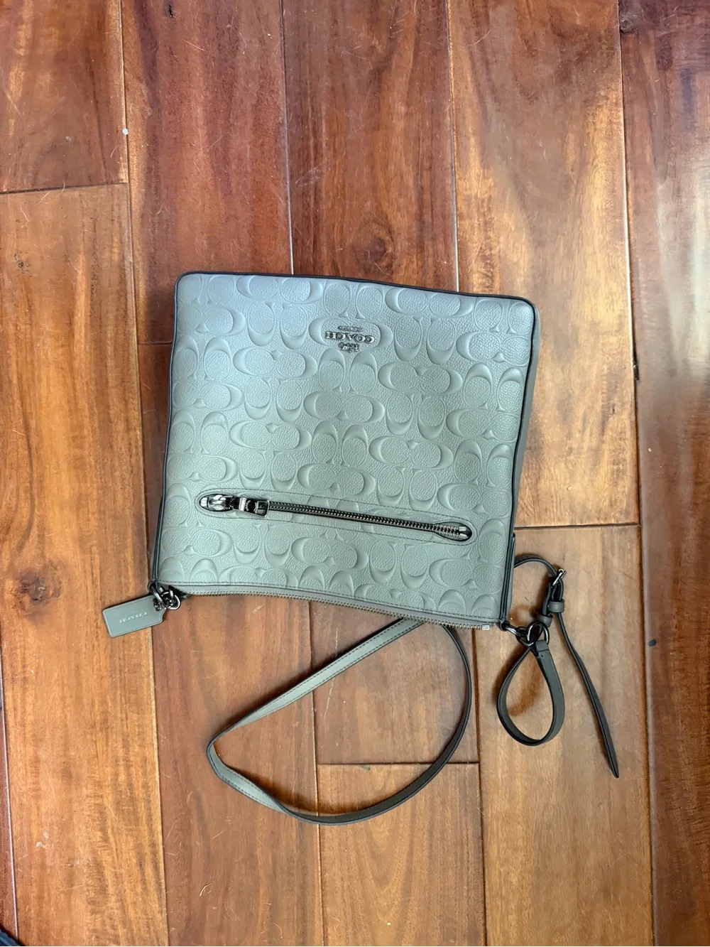 Coach Gray Embossed Leather Crossbody Bag